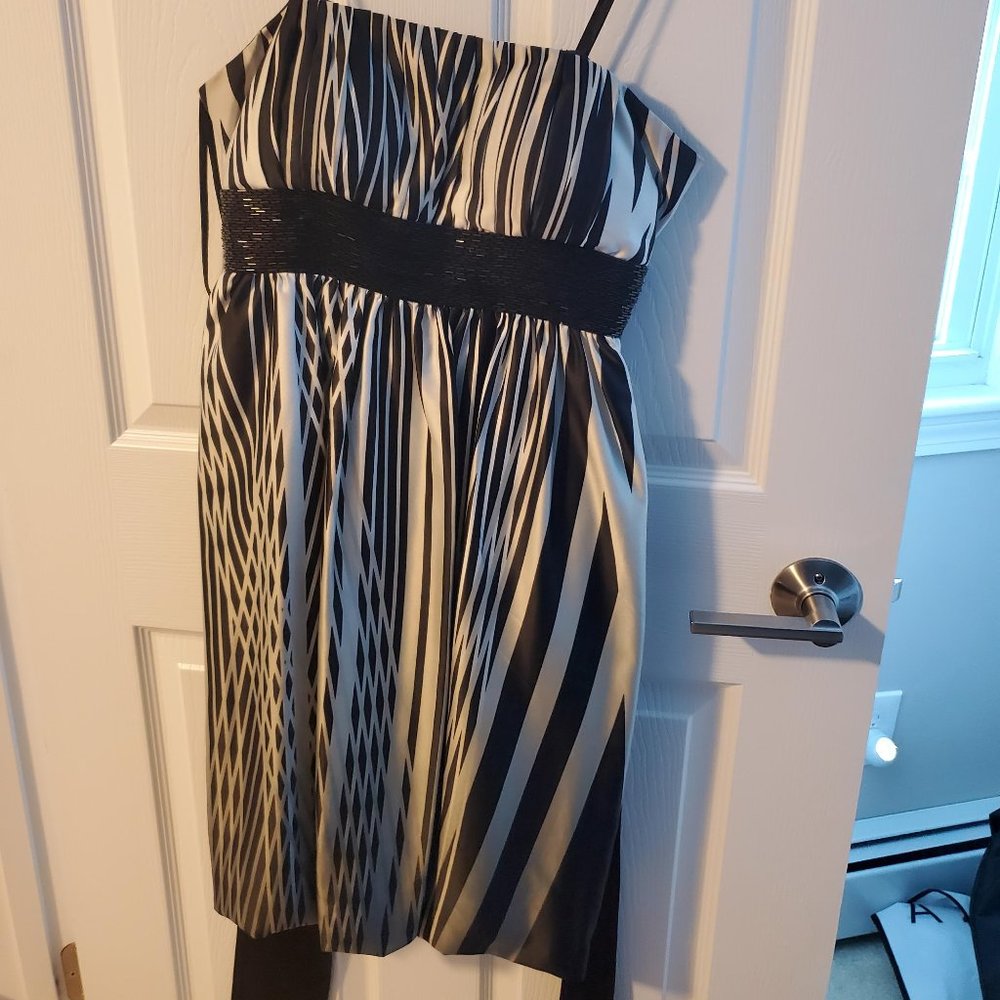 Black and Sliver Striped Strapless Cocktail Dress
